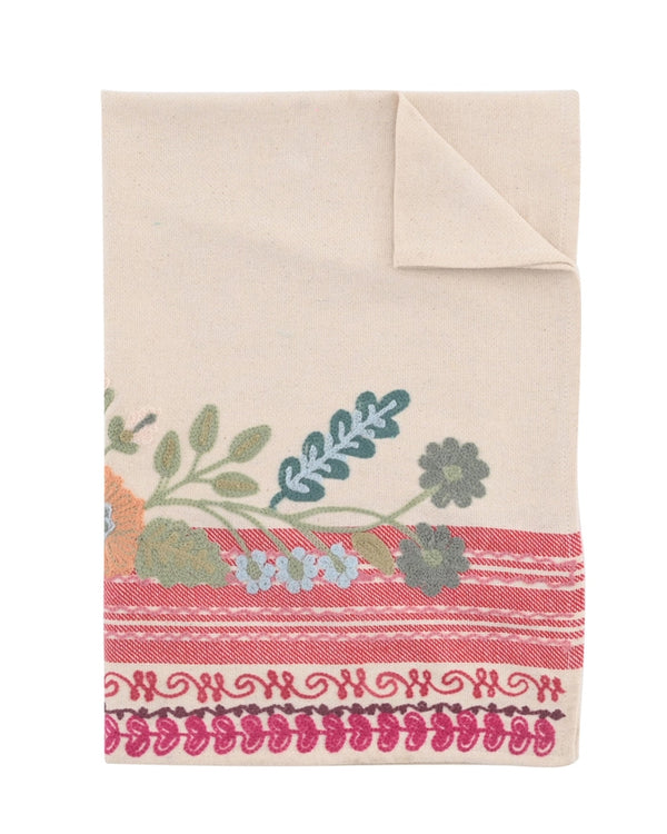 Floral  Embroidered Tea Towel