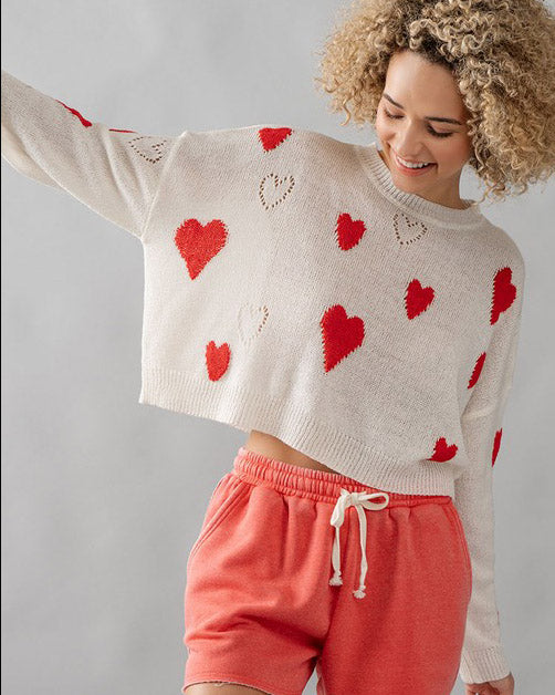 Heart Red and White Sweater