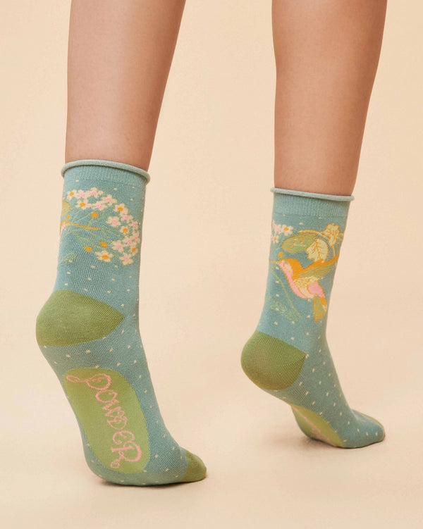 Aqua Hummingbird Ankle Socks