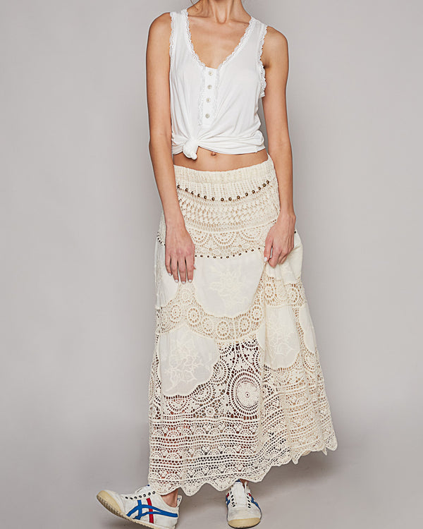 Natural Cotton Lacy Scallop Skirt