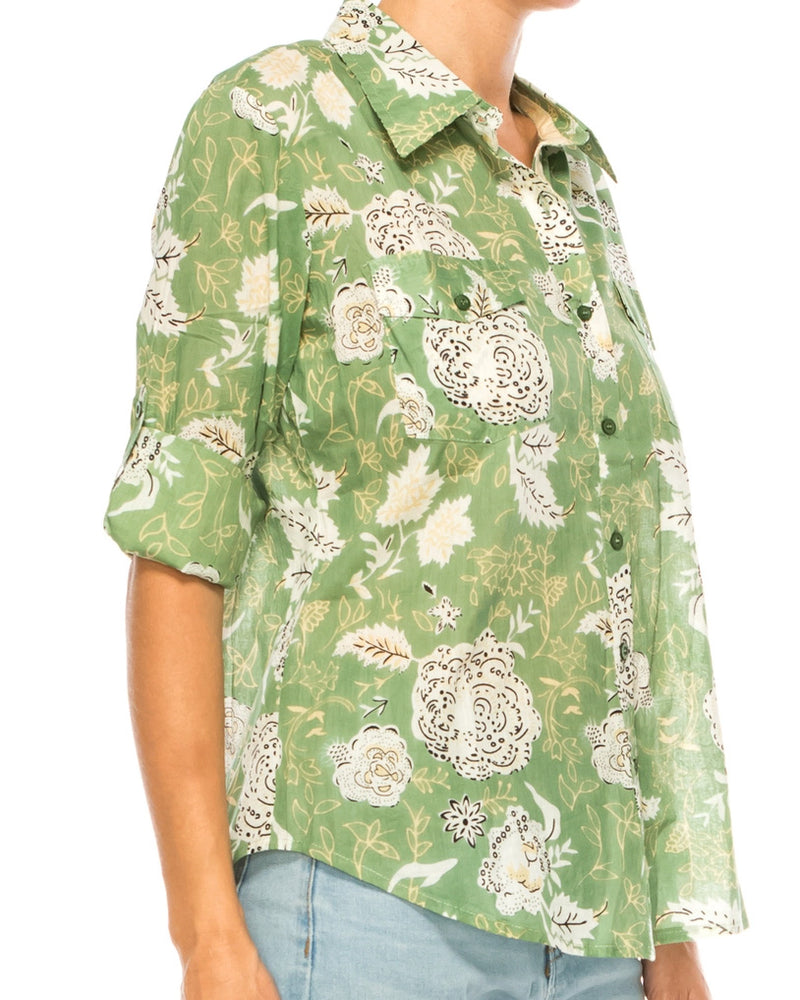 Sage Green Floral Button Down Shirt