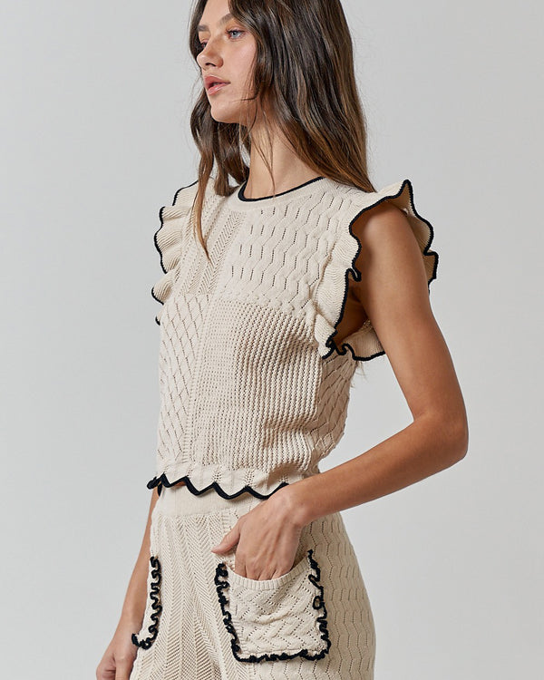 Sand Knit Ruffle Sweater Top