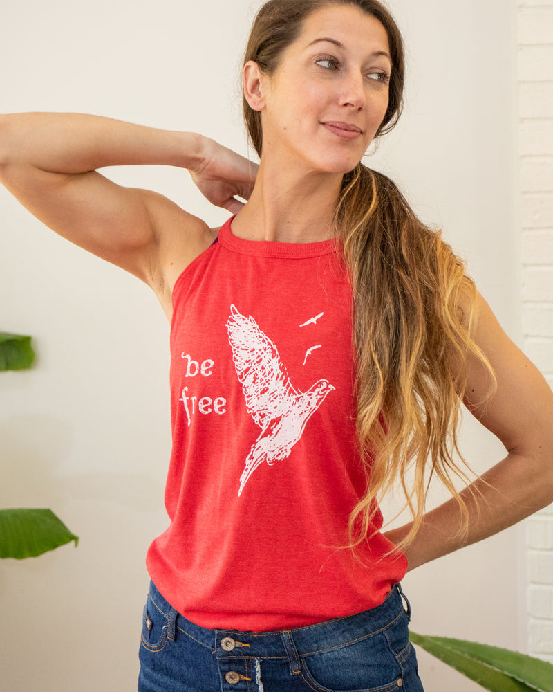 Be Free - Red Heather Halter Tank