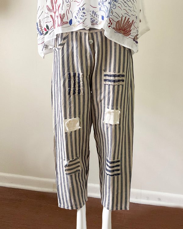 Striped Linen Pants w/ Patches