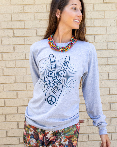 Peace Sign Grey Unisex Cotton Long Sleeve Tee – SuperLoveTees