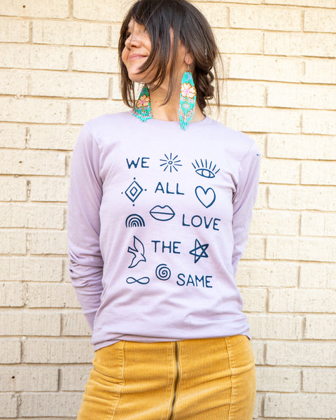 ブラウス　LOVE sama We All Love The Same Dusty Violet Long Sleeve Tee – SuperLoveTees