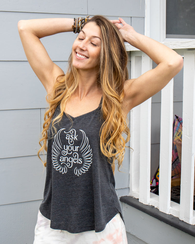 Ask Your Angels - Black Strappy Tank