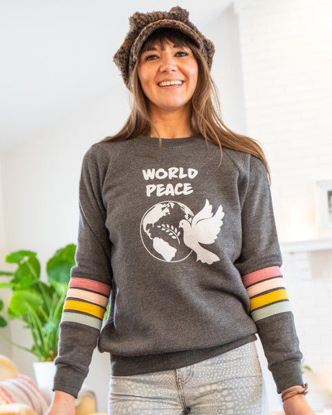 World Peace Sweatshirt w/ Stripes – SuperLoveTees | Graphic Tees