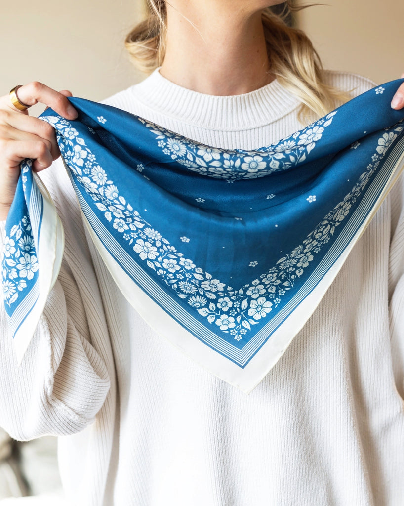 Indigo Floral 100% Silk Bandana – SuperLoveTees | Graphic Tees