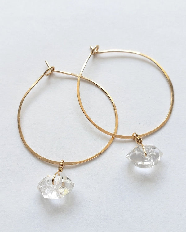 14k Gold Fill 1.5" Hoop with Diamond Quartz Crystals