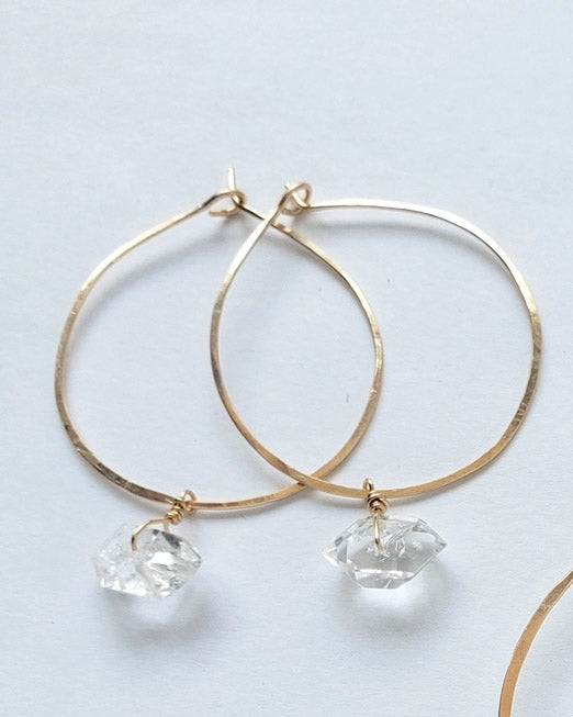 14k Gold Fill 1.5" Hoop with Diamond Quartz Crystals