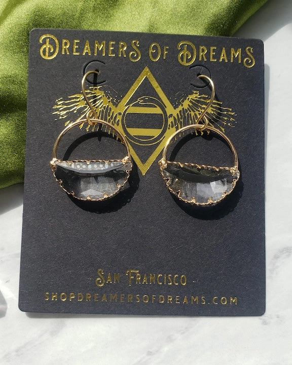 Crystal Cut Glass Half Moon Drop Earrings