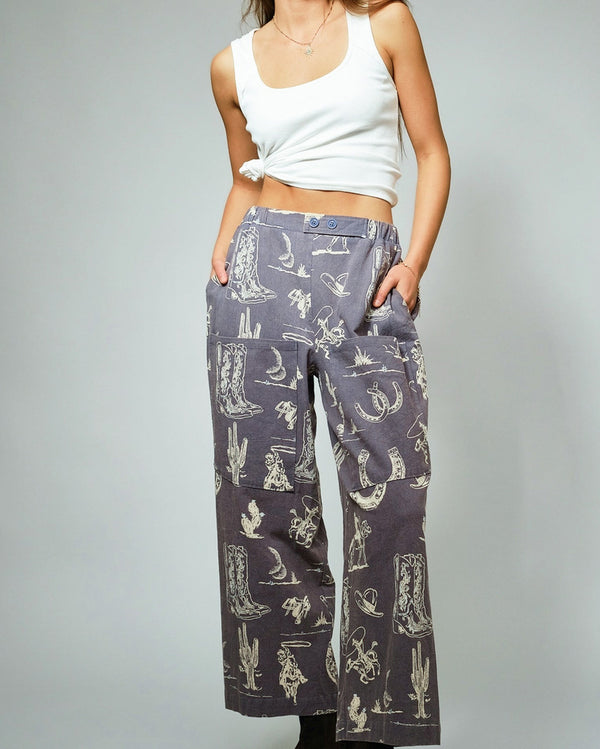 Washed Navy Western Motif Pants