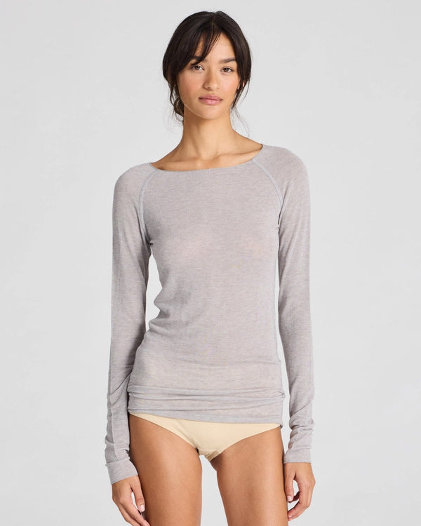 Light Grey Melange Wool Blend Layering Top
