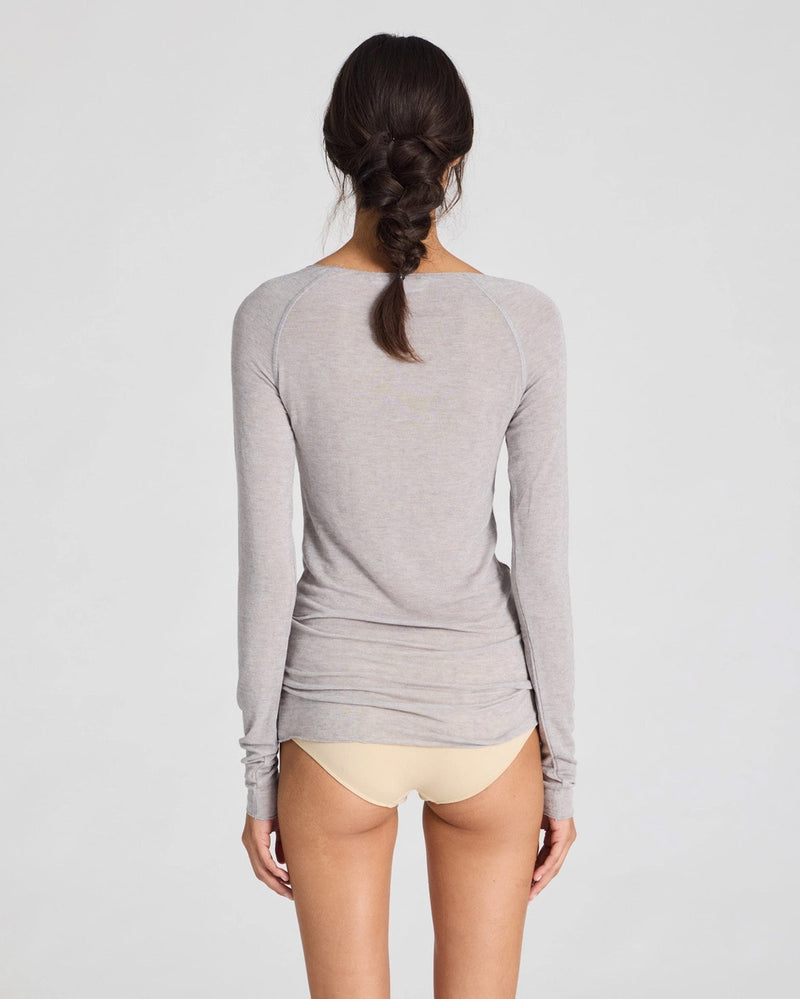 Light Grey Melange Wool Blend Layering Top