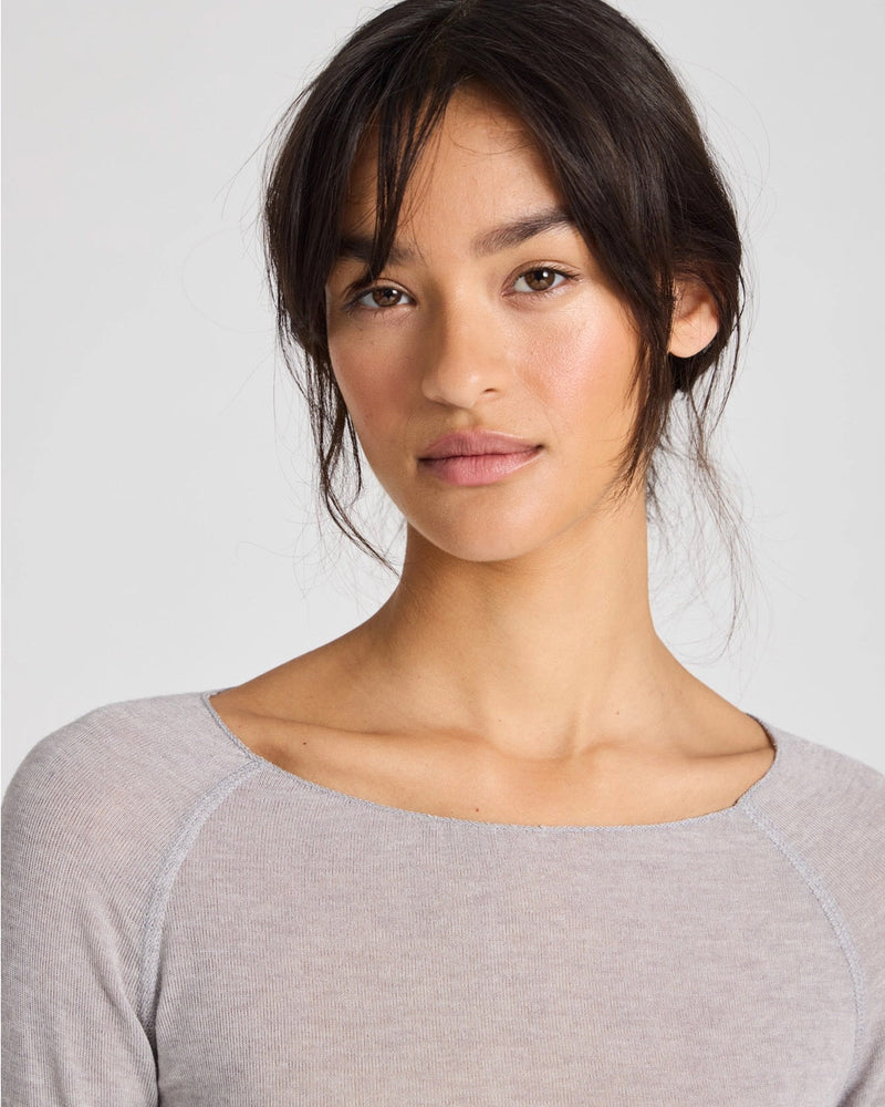 Light Grey Melange Wool Blend Layering Top