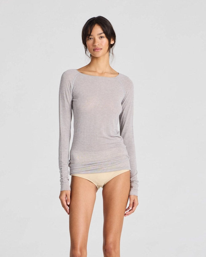 Light Grey Melange Wool Blend Layering Top