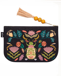 Beetle Amongst the Flowers Embroidered Pouch