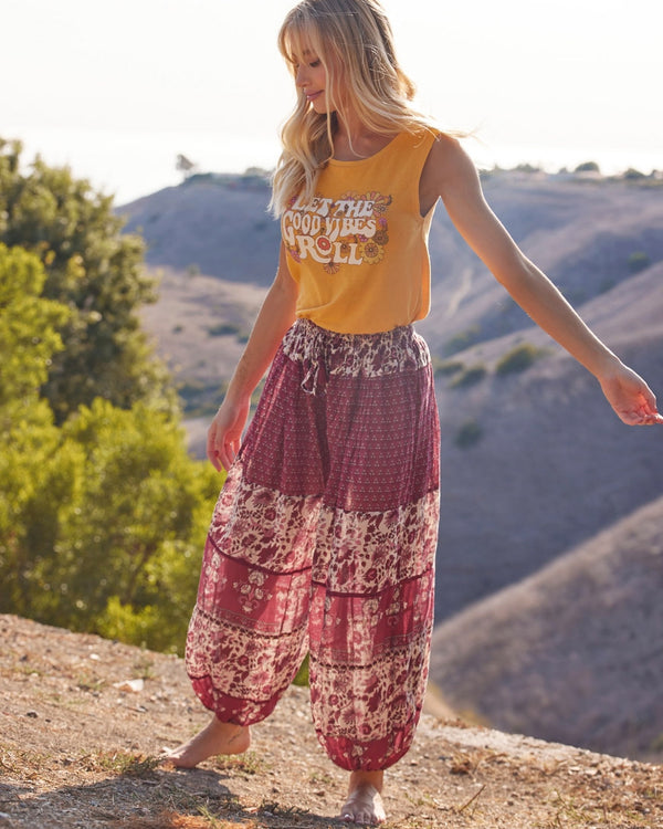 Plum Calico Print Harem Pants