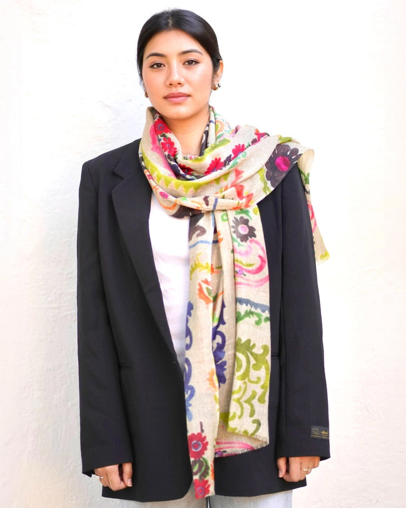 Floral Wool Silk Scarf