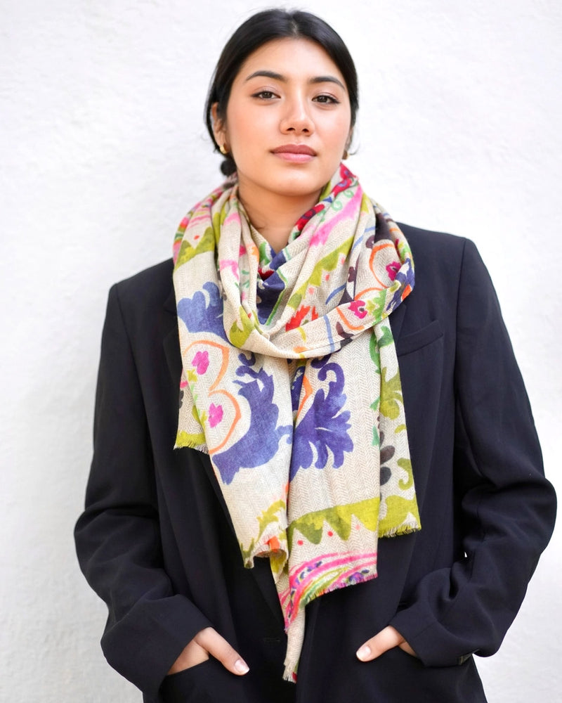 Floral Wool Silk Scarf