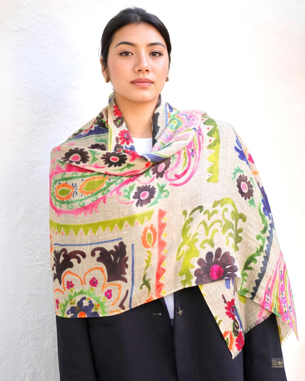 Floral Wool Silk Scarf