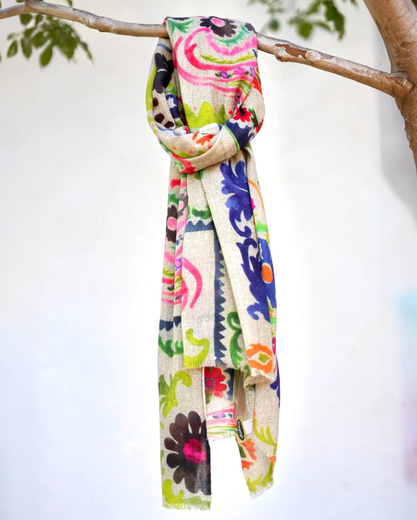Floral Wool Silk Scarf