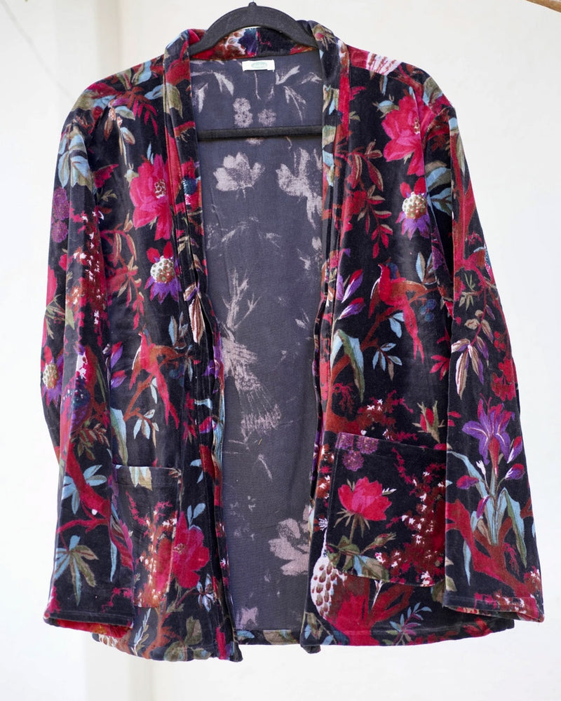Floral and Birds Black Velvet Jacket