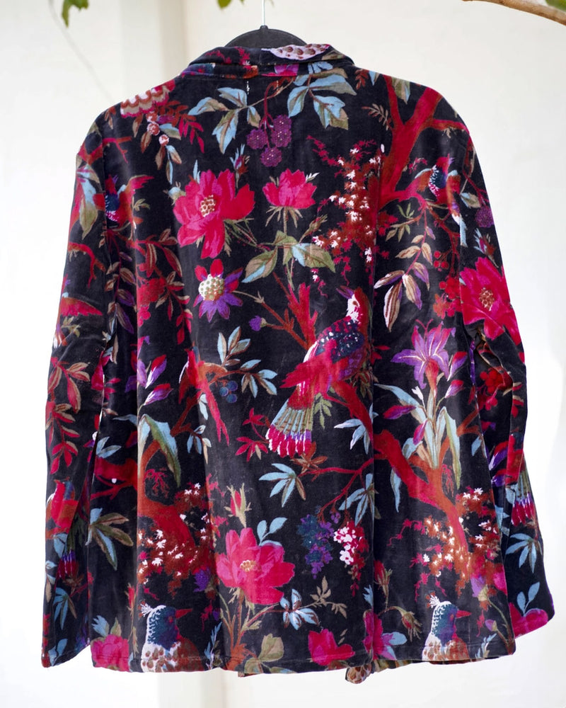Floral and Birds Black Velvet Jacket