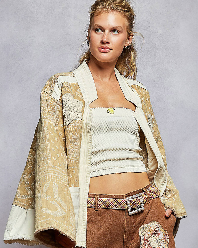 Bandana Print Open Front Oversized Jacket