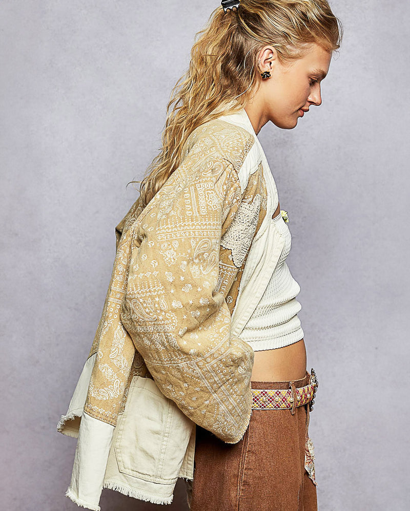 Bandana Print Open Front Oversized Jacket