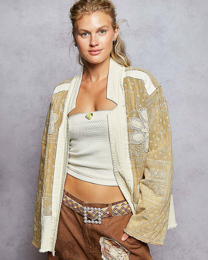 Bandana Print Open Front Oversized Jacket