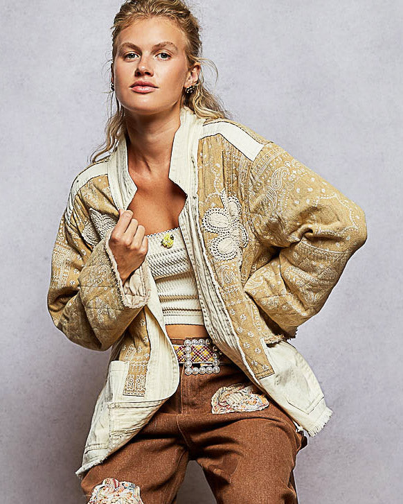 Bandana Print Open Front Oversized Jacket