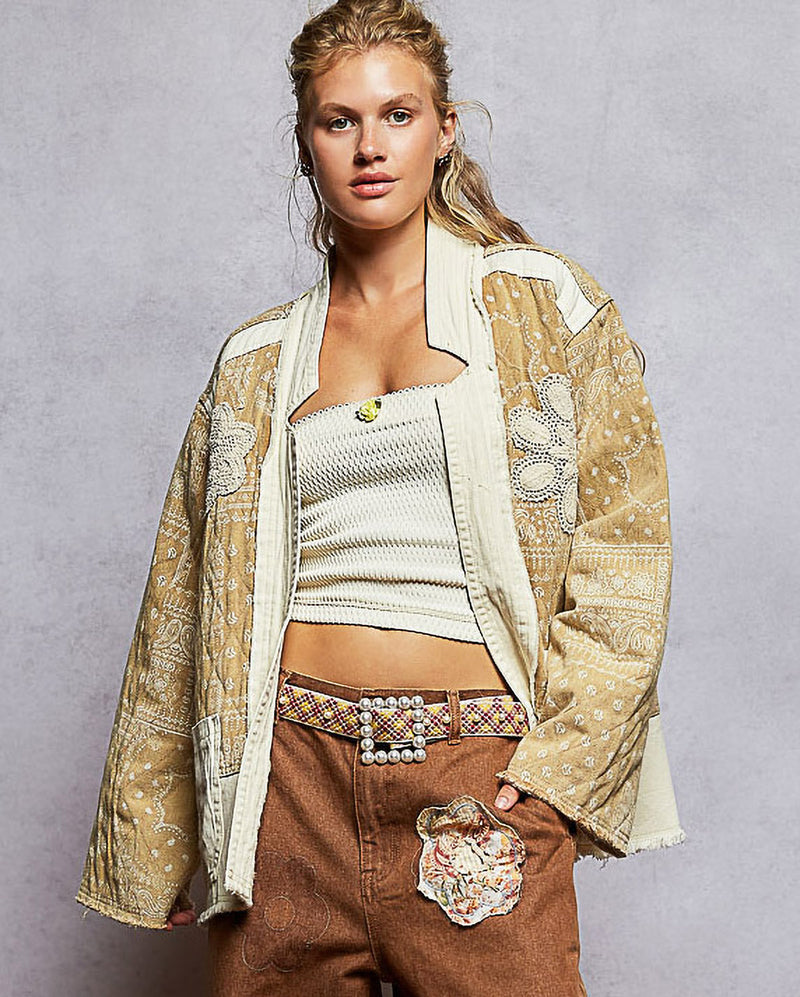 Bandana Print Open Front Oversized Jacket