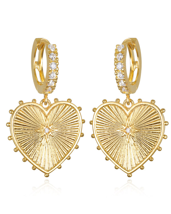 Gold Beaded Heart Huggies