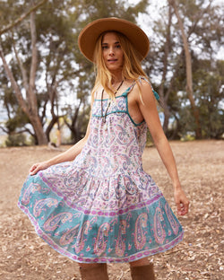Calico Cotton Print Drop Waist Dress
