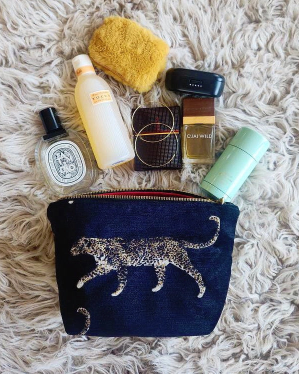 Black Velvet Leopard Traveller Zip Bag