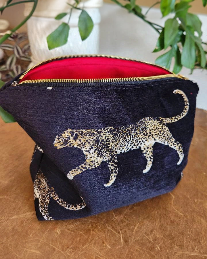 Black Velvet Leopard Traveller Zip Bag