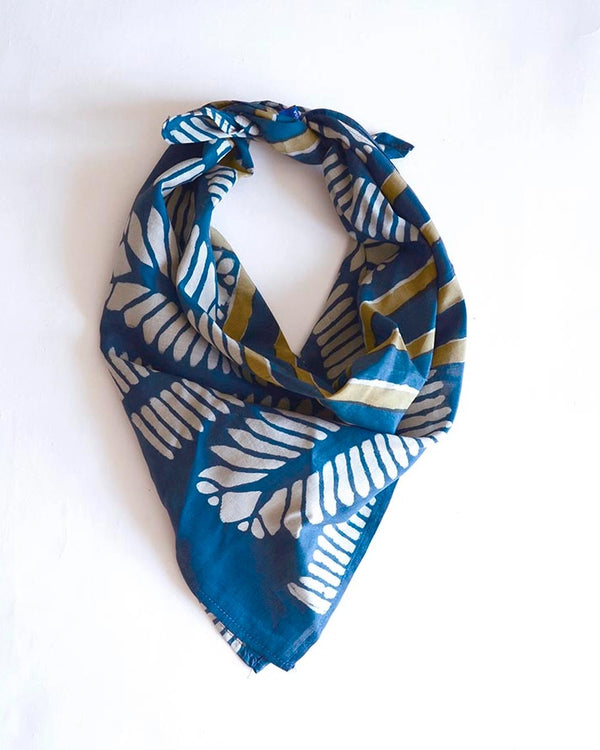 Blue Handprinted Silk & Cotton Bandana