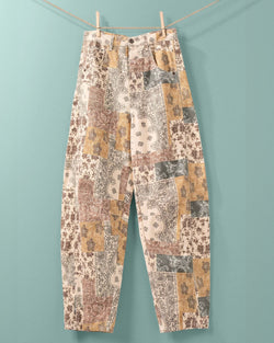 Patchwork Print Barrel Pants