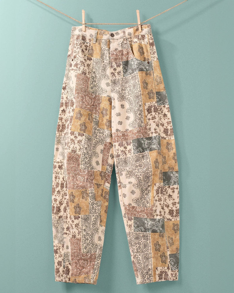 Patchwork Print Barrel Pants