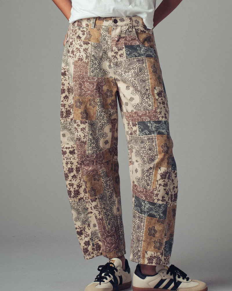 Patchwork Print Barrel Pants