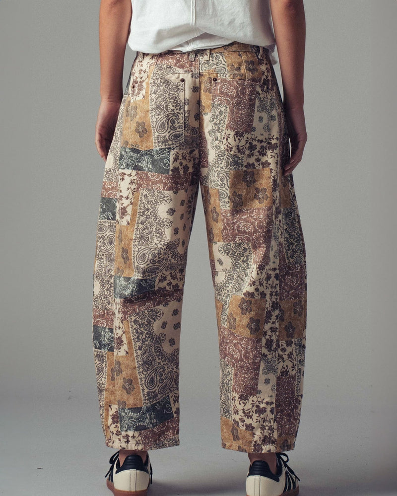 Patchwork Print Barrel Pants