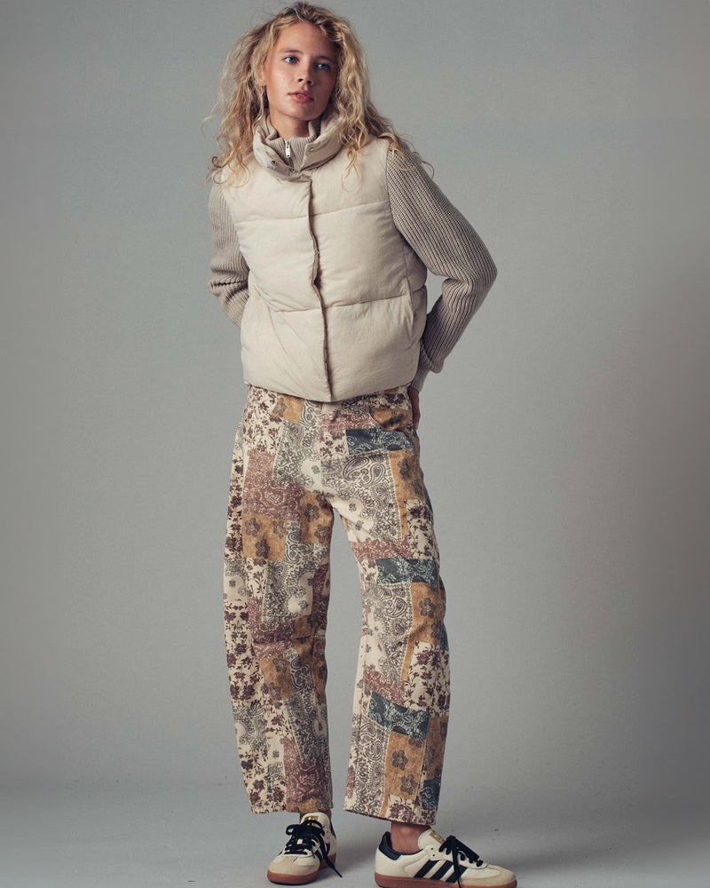 Patchwork Print Barrel Pants