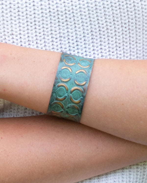 Crescent Moons Brass Patina Cuff Bracelet