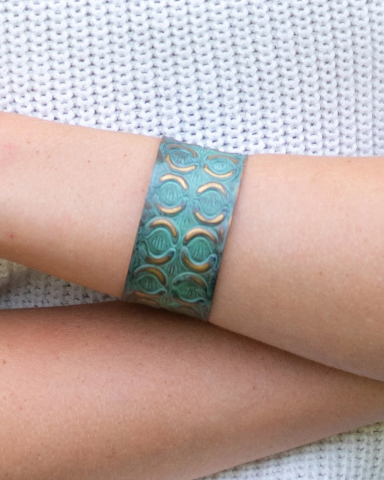 Crescent Moons Brass Patina Cuff Bracelet