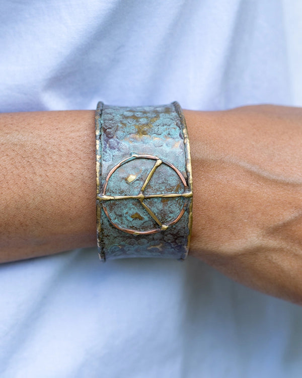 Brass Patina Peace Sign Cuff Bracelet