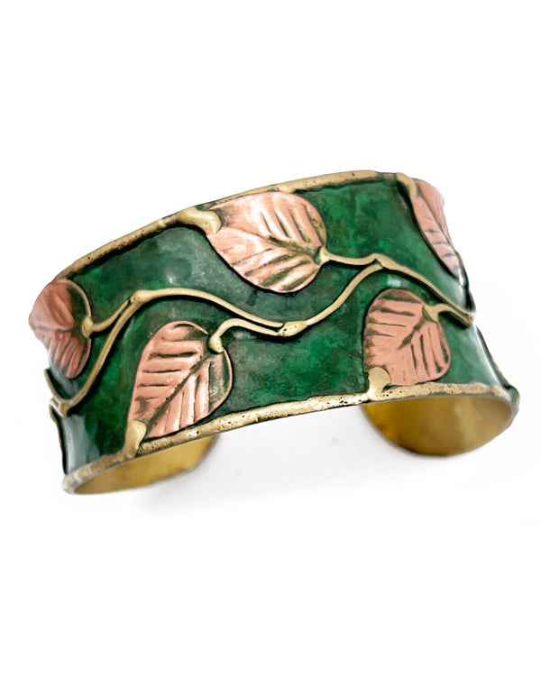 Leaves and Vines Green Patina Cuff Bracelet