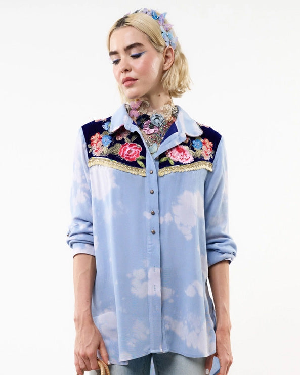 Big Sky Oversized Shirt with Embroidered Velvet