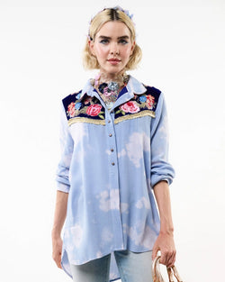 Big Sky Oversized Shirt with Embroidered Velvet